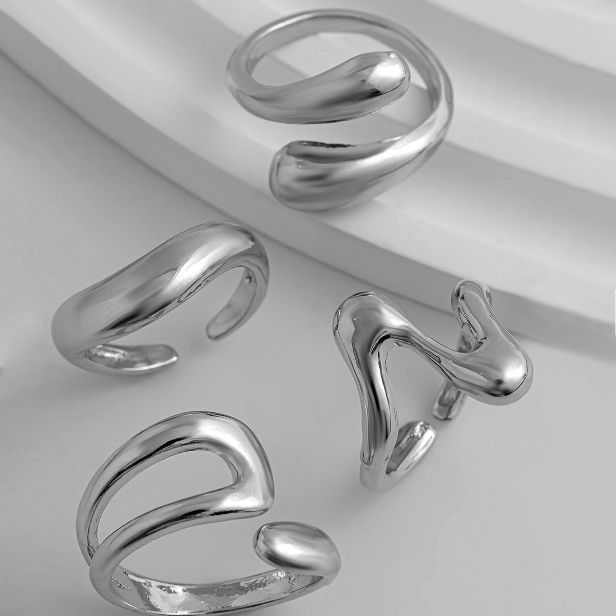 Polished Irregular Geometric Joint Rings Hip-Hop Style Women's Fashion Ring Set