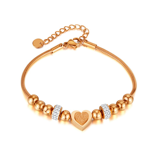 Zircon Heart Bracelet - Matte Bead & Stainless Steel Chain | Minimalist Elegant Jewelry for Women