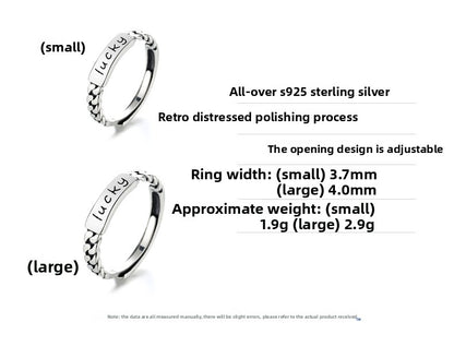S925 Sterling Silver Ring Lucky Fashion Ins Trend Simple Adjustable Ring