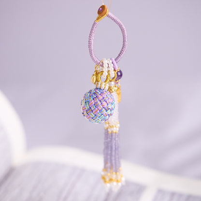 'Make It Happen' Purple Crystal Wish Fulfilling Bag Charm - Temple Style Rope Spiritual Pendant