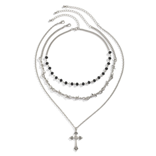 Hip-Hop Cross Pendant Sweater Chain Necklace Gothic Style Clavicle Chain
