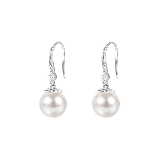 S999 Sterling Silver Imitation Pearl Inlaid with Shiny Zircon Ear Hook Earrings
