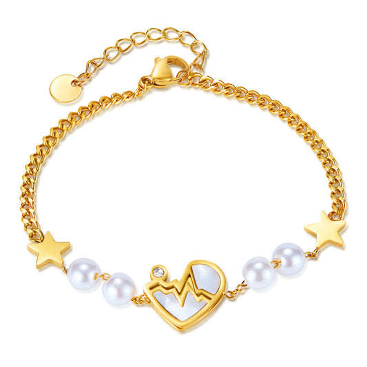 Minimalist Star Pearl Bracelet for Women - Titanium Steel Bracelet Shell Heart Pendant