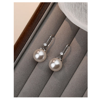 S999 Sterling Silver Imitation Pearl Inlaid with Shiny Zircon Ear Hook Earrings