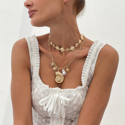 Starfish & Seashell Pendant Layered Necklace