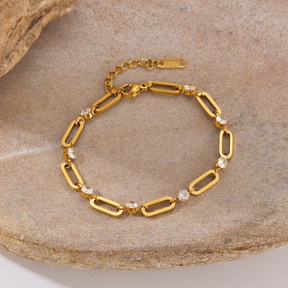 Geometric Titanium Steel Bracelet for Women - Trendy Zirconia Minimalist Jewelry | Stainless Steel Dainty Hand Chain
