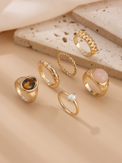 Minimalist Gemstone Rings Set - Irregular Stackable Rings for Women | Edgy Metallic Jewelry | Indie Fashion Accessory