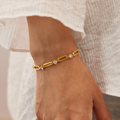 Geometric Titanium Steel Bracelet for Women - Trendy Zirconia Minimalist Jewelry | Stainless Steel Dainty Hand Chain