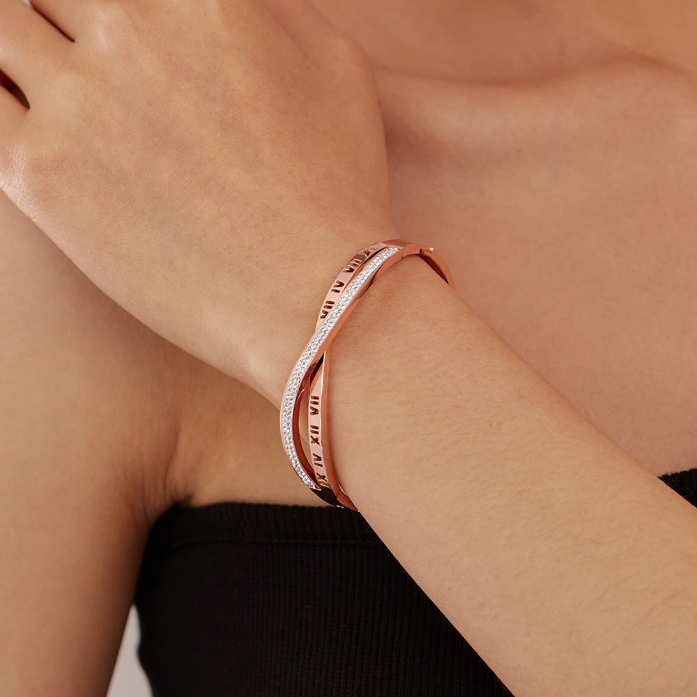 Titanium Steel Roman Numerals with Zircon | Stackable Women's Jewelry