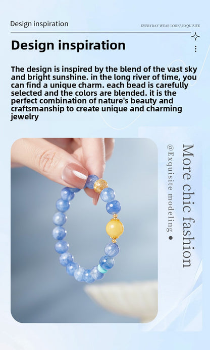 925 Sterling Silver Blue Apatite & Yellow Fluorite Beaded Bracelet for Women | Boho Chic Gemstone Jewelry