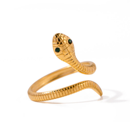 Minimalist Curved Snake Ring - Vintage Titanium Steel Coiled Band, Edgy Statement Jewelry