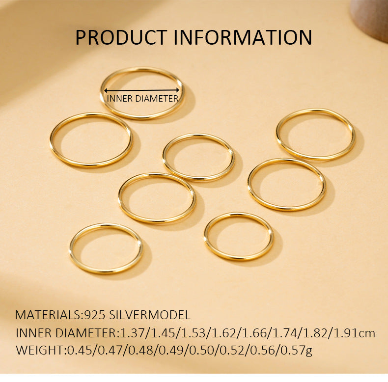 Fashion S925 Sterling Plain Band Silver Ring Smooth Line Simple Thin Ring for Women Index Finger Ring Tail Ring Silver Jewelry