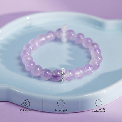 Amethyst & White Chalcedony Bracelet for Women | 925 Silver Dainty Jewelry | Unique Minimalist Gift for Valentine's Day