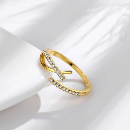 Sterling Silver Cross Over Ring Adjustable Minimalist Viral Y2K Stackable Ring