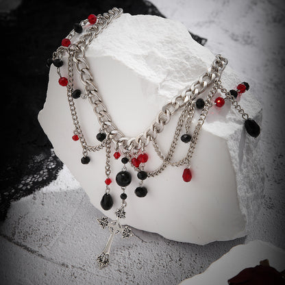 Hip-Hop Cross Pendant Sweater Chain Necklace Gothic Style Clavicle Chain