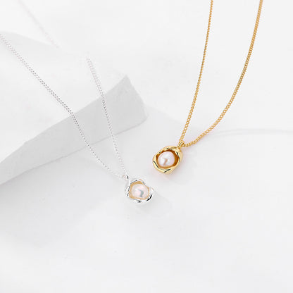 S925 Sterling Silver INS Shell Pearl Necklace Clavicle Chain Irregular Sweater Chain