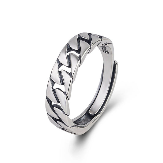 S925 Sterling Silver Korean Style Crossover Ring - Minimalist Lock Chain Square Band | Adjustable Open Stackable Ring for Women