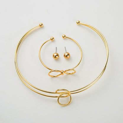Minimalist Knotted Metal Jewelry Set - High Polish Earrings, Cuff & Choker | Contemporary Dainty Stackables
