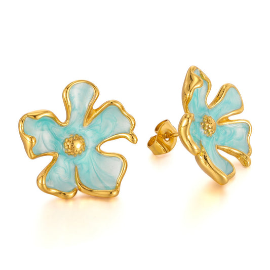 Artisanal Enamel Floral Studs - Paris Inspired Titanium Jewelry, Sweet & Elegant