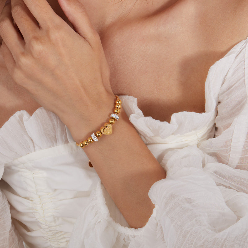 Zircon Heart Bracelet - Matte Bead & Stainless Steel Chain | Minimalist Elegant Jewelry for Women