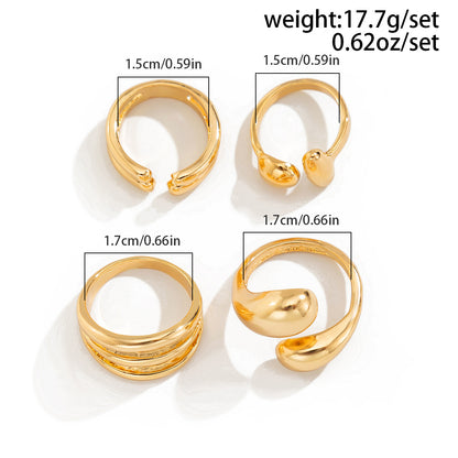 Polished Irregular Geometric Joint Rings Hip-Hop Style Women's Fashion Ring Set