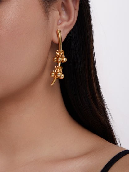 18K Gold Plated Beaded Fringe Earrings - Light Luxury Handmade Tassel Dangle Earrings | Y2K Minimalist Statement Jewelry