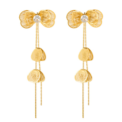 Vintage Luxe Titanium Steel Earrings – Crystal-Embellished Butterfly Dangle Earrings with Tassel