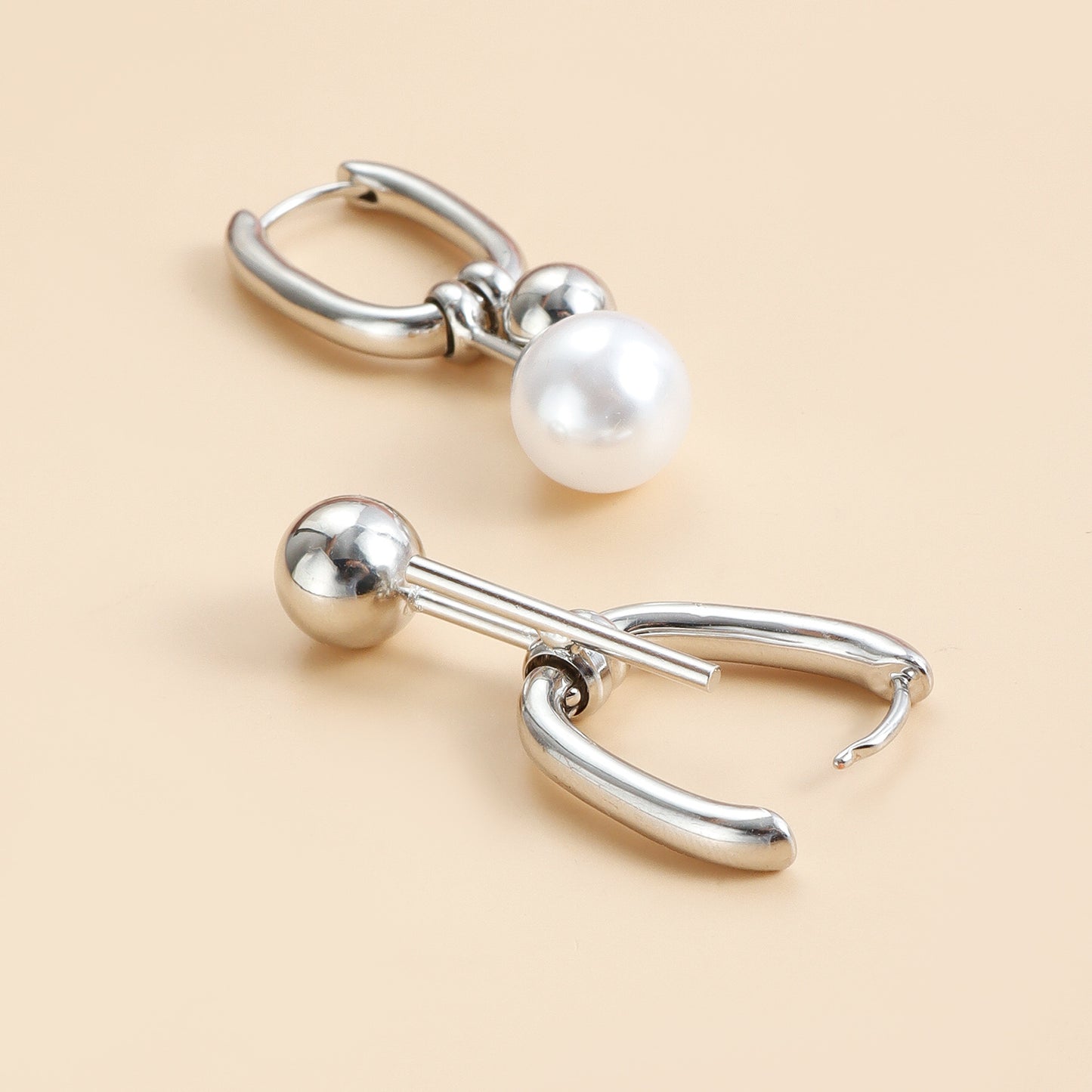 U-Shaped Pearl Earrings - Hollow Geometric Drop Ear Climbers | Minimalist Shell Jewelry