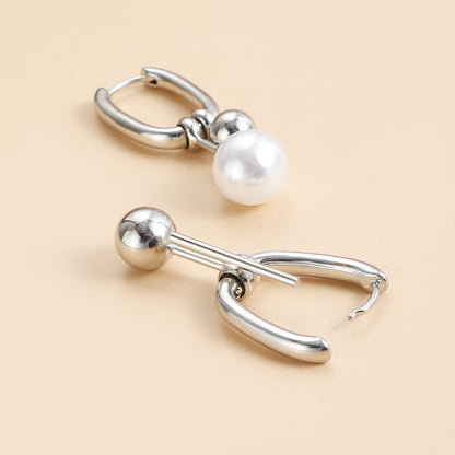 U-Shaped Pearl Earrings - Hollow Geometric Drop Ear Climbers | Minimalist Shell Jewelry