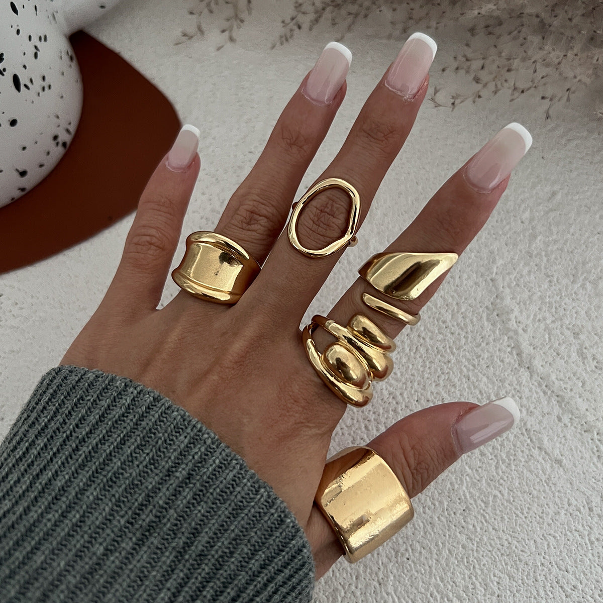 Polished Irregular Geometric Joint Rings Hip-Hop Style Women's Fashion Ring Set