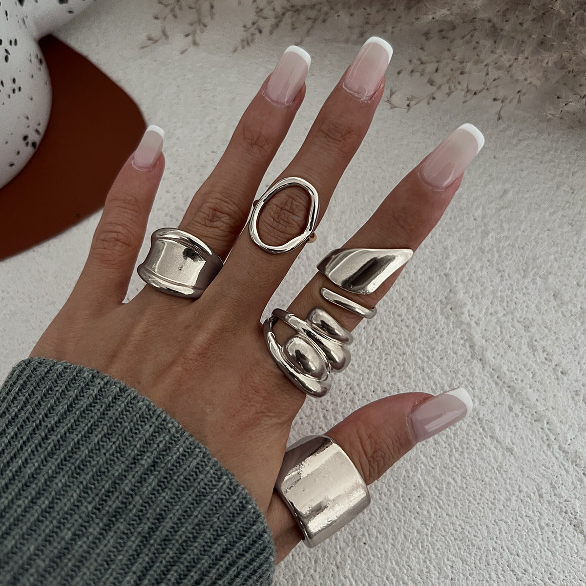 Polished Irregular Geometric Joint Rings Hip-Hop Style Women's Fashion Ring Set
