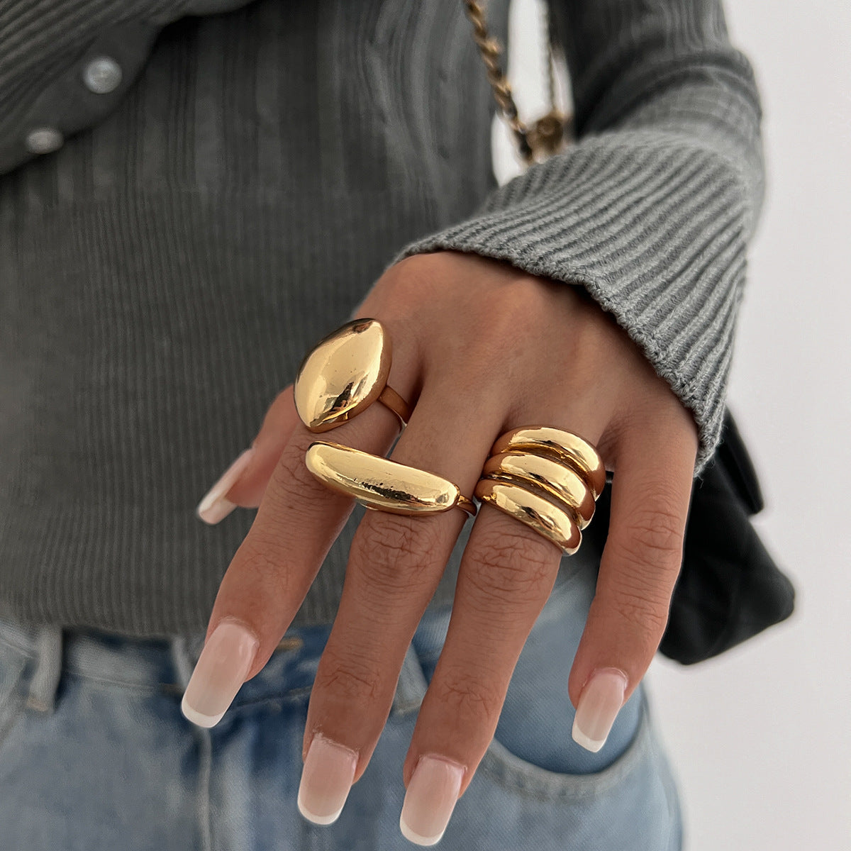 Polished Irregular Geometric Joint Rings Hip-Hop Style Women's Fashion Ring Set
