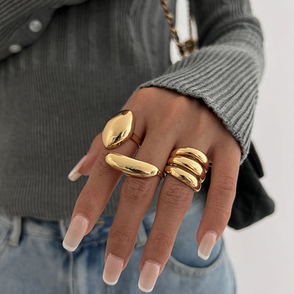 Polished Irregular Geometric Joint Rings Hip-Hop Style Women's Fashion Ring Set