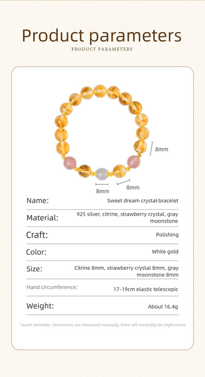 925 Sterling Silver Citrine & Strawberry Quartz Beaded Bracelet for Women | Boho Chic Gemstone Jewelry | Unique Gift for Her