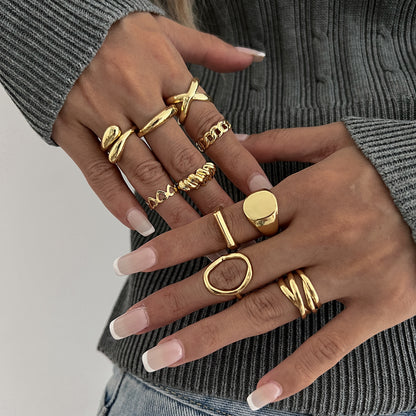 Polished Irregular Geometric Joint Rings Hip-Hop Style Women's Fashion Ring Set