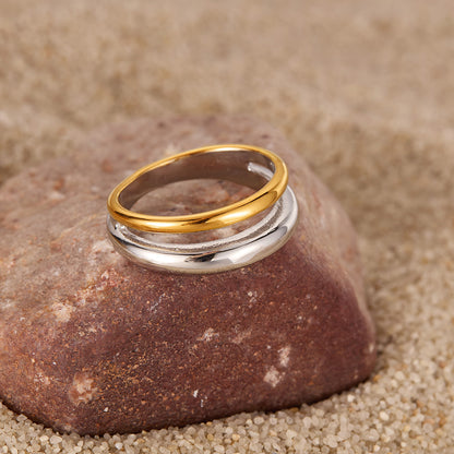 French Style Two-Tone Titanium Steel Ring - Minimalist Unisex Jewelry | Trendy Stackable Band