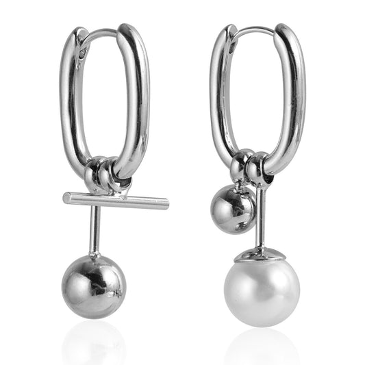 U-Shaped Pearl Earrings - Hollow Geometric Drop Ear Climbers | Minimalist Shell Jewelry