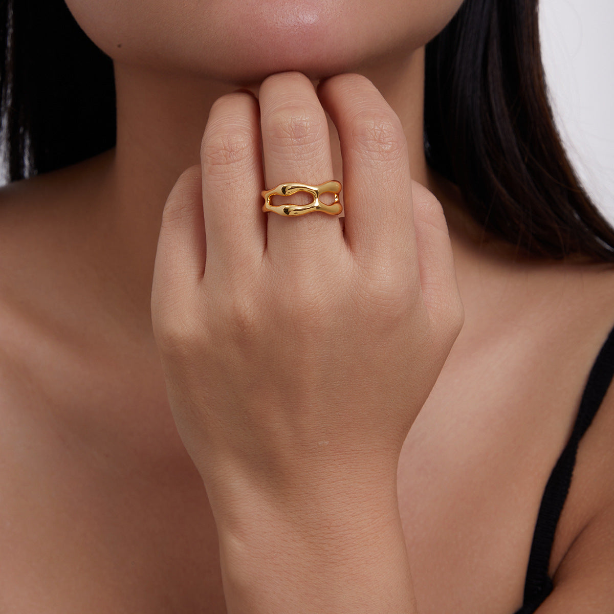 18K Gold Plated Minimalist Geometric Ring - Adjustable Open Stackable Finger Ring for Women | Y2K Dainty Jewelry