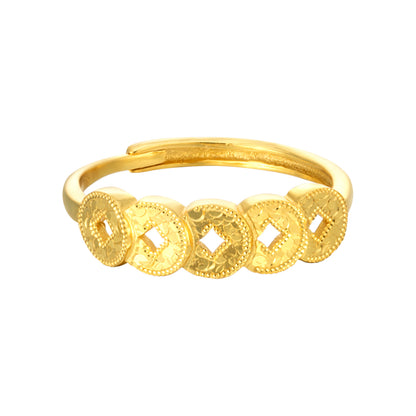 S925 Sterling Silver Ring Money Comes in Abundance Copper Coin Ring New Chinese Style National Trend Crushed Ice Five Emperor Coins Fashion CNC Ring