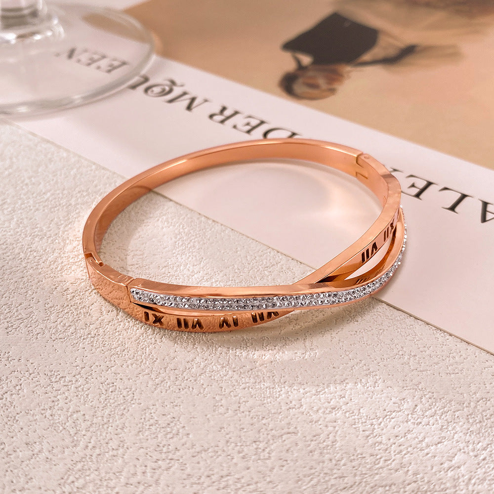 Titanium Steel Roman Numerals with Zircon | Stackable Women's Jewelry