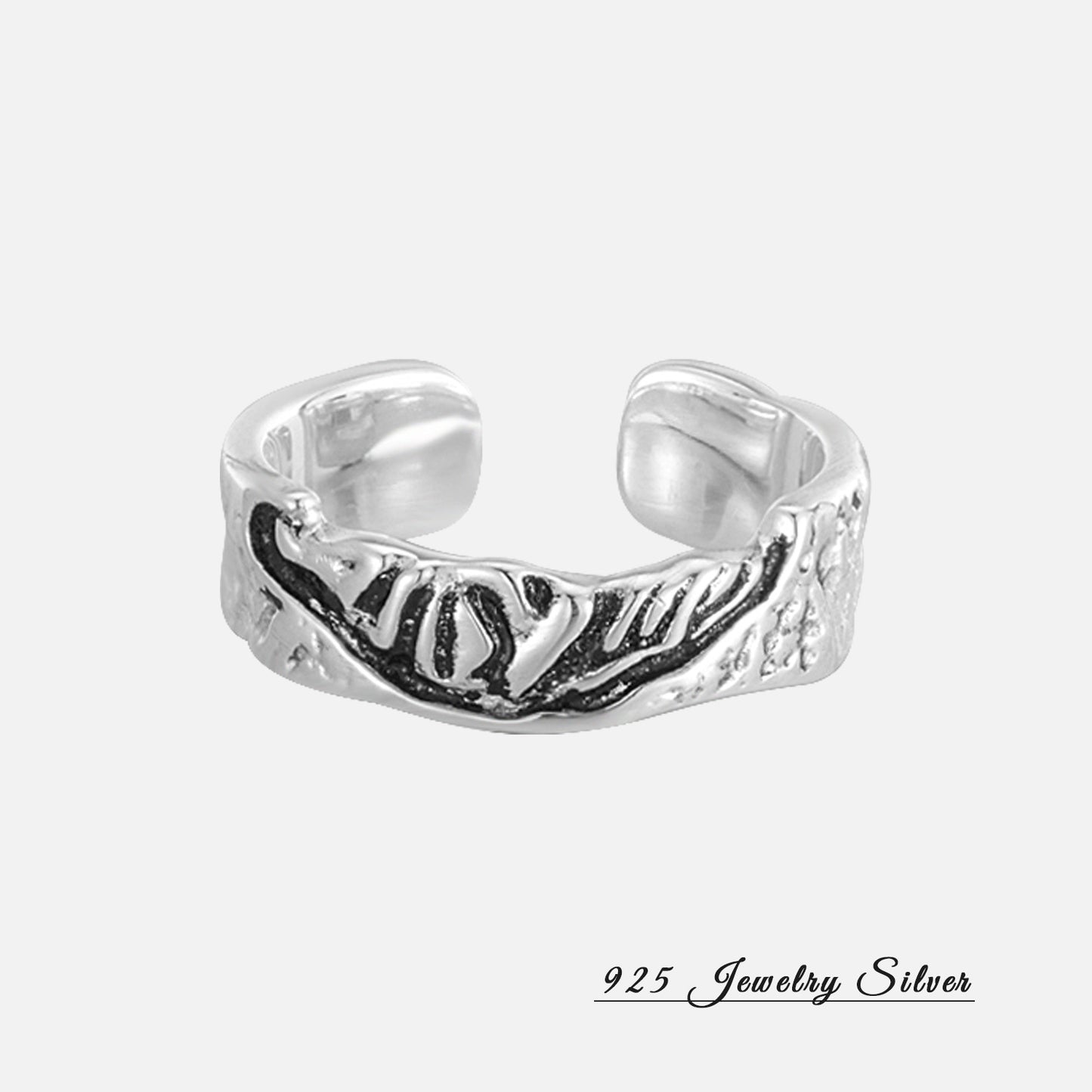 Boho Hammered Silver Ring - Unique Pitted Texture Adjustab Ring for Women & Men