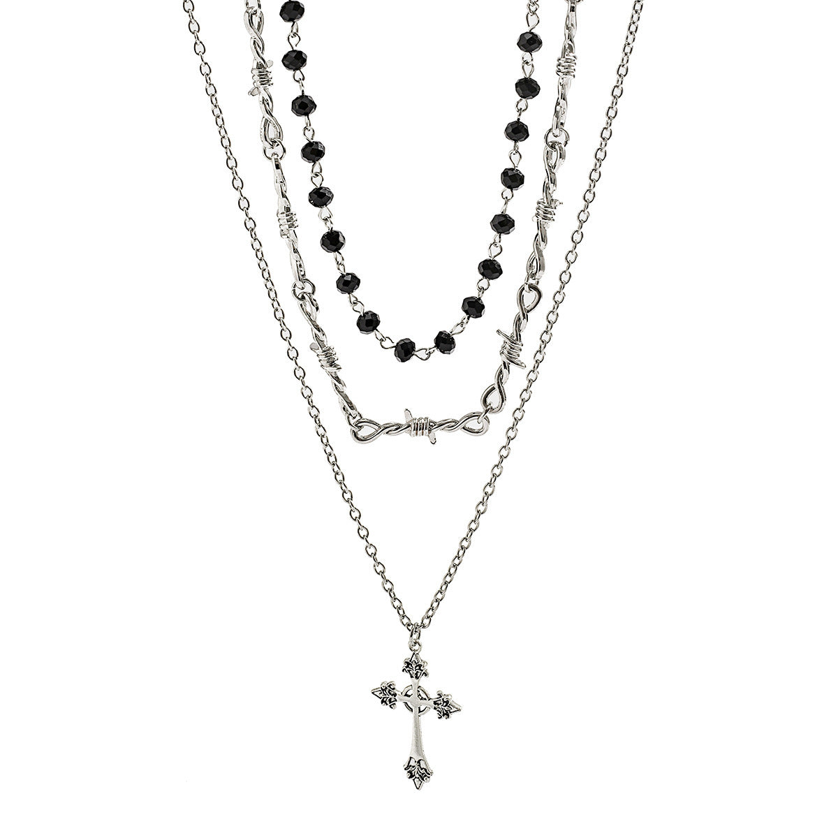 Hip-Hop Cross Pendant Sweater Chain Necklace Gothic Style Clavicle Chain