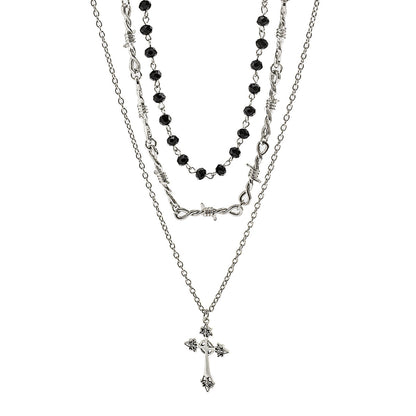 Hip-Hop Cross Pendant Sweater Chain Necklace Gothic Style Clavicle Chain