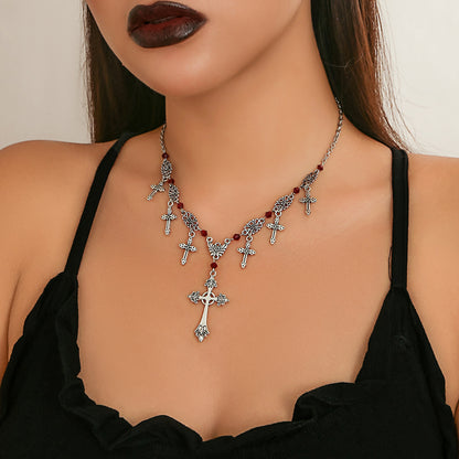 Hip-Hop Cross Pendant Sweater Chain Necklace Gothic Style Clavicle Chain