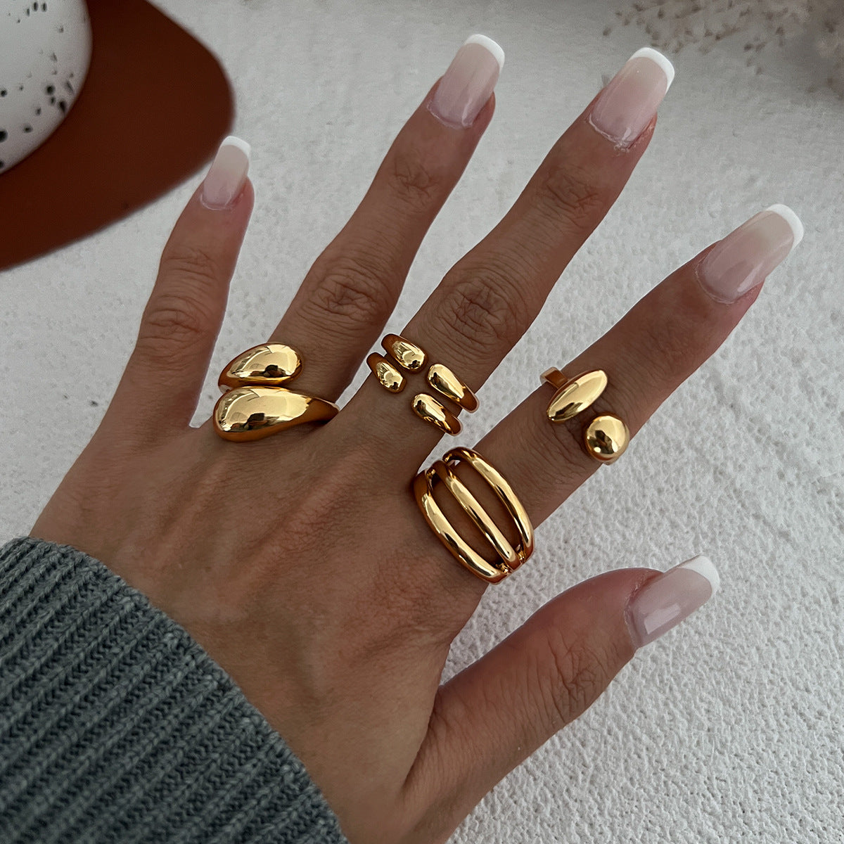 Polished Irregular Geometric Joint Rings Hip-Hop Style Women's Fashion Ring Set