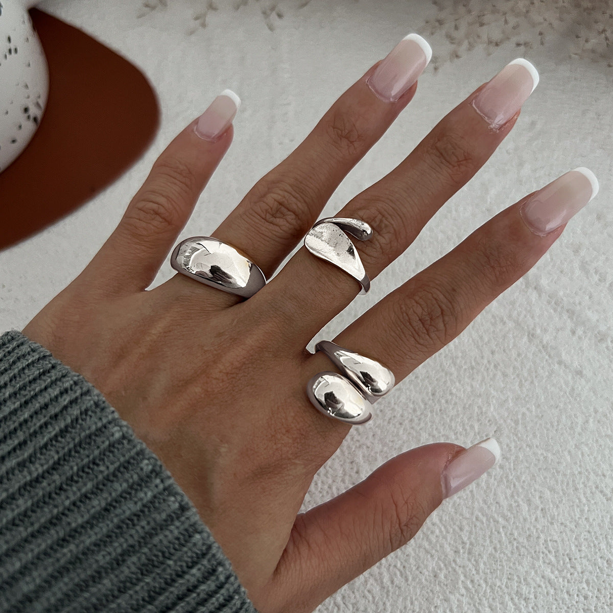 Polished Irregular Geometric Joint Rings Hip-Hop Style Women's Fashion Ring Set
