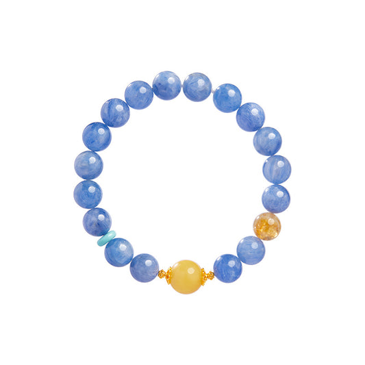 925 Sterling Silver Blue Apatite & Yellow Fluorite Beaded Bracelet for Women | Boho Chic Gemstone Jewelry