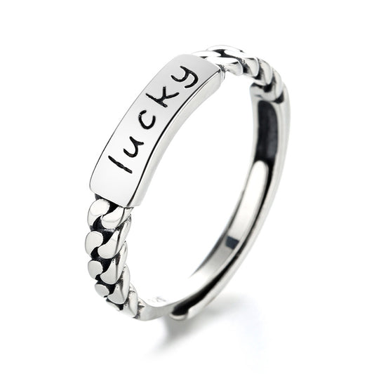 S925 Sterling Silver Ring Lucky Fashion Ins Trend Simple Adjustable Ring