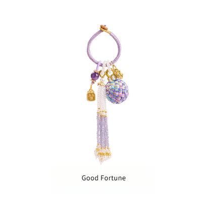 'Make It Happen' Purple Crystal Wish Fulfilling Bag Charm - Temple Style Rope Spiritual Pendant