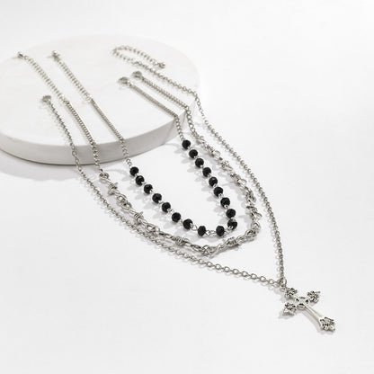 Hip-Hop Cross Pendant Sweater Chain Necklace Gothic Style Clavicle Chain